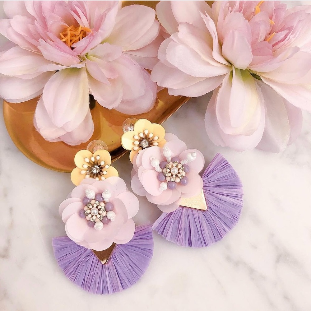 Floral Statement Earrings in Lavender and Cream